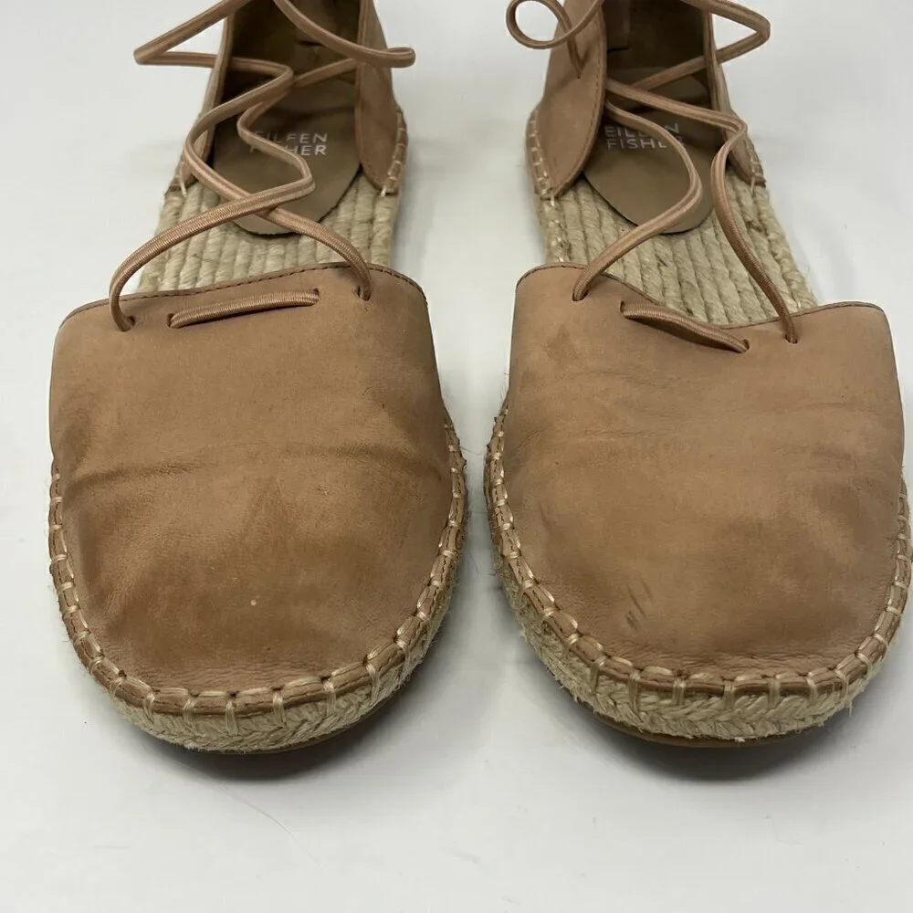 Eileen Fisher espadrille leather flats 8 women nude peach